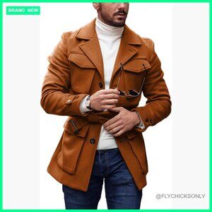 Slim Fit Wool Blend Trench Coat Overcoat with Belt